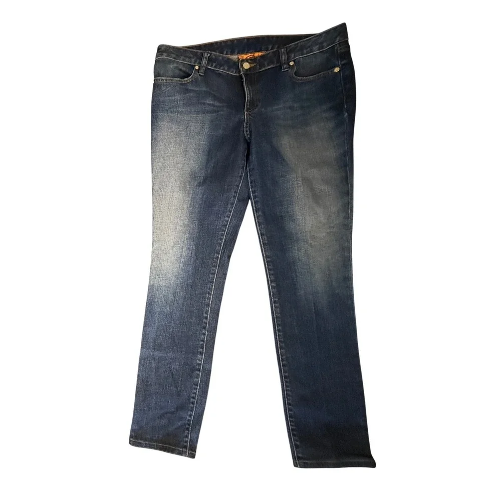 Tory Burch Super Skinny Jeans Womens 32 Blue Denim Stretch Gold Logo Medallion